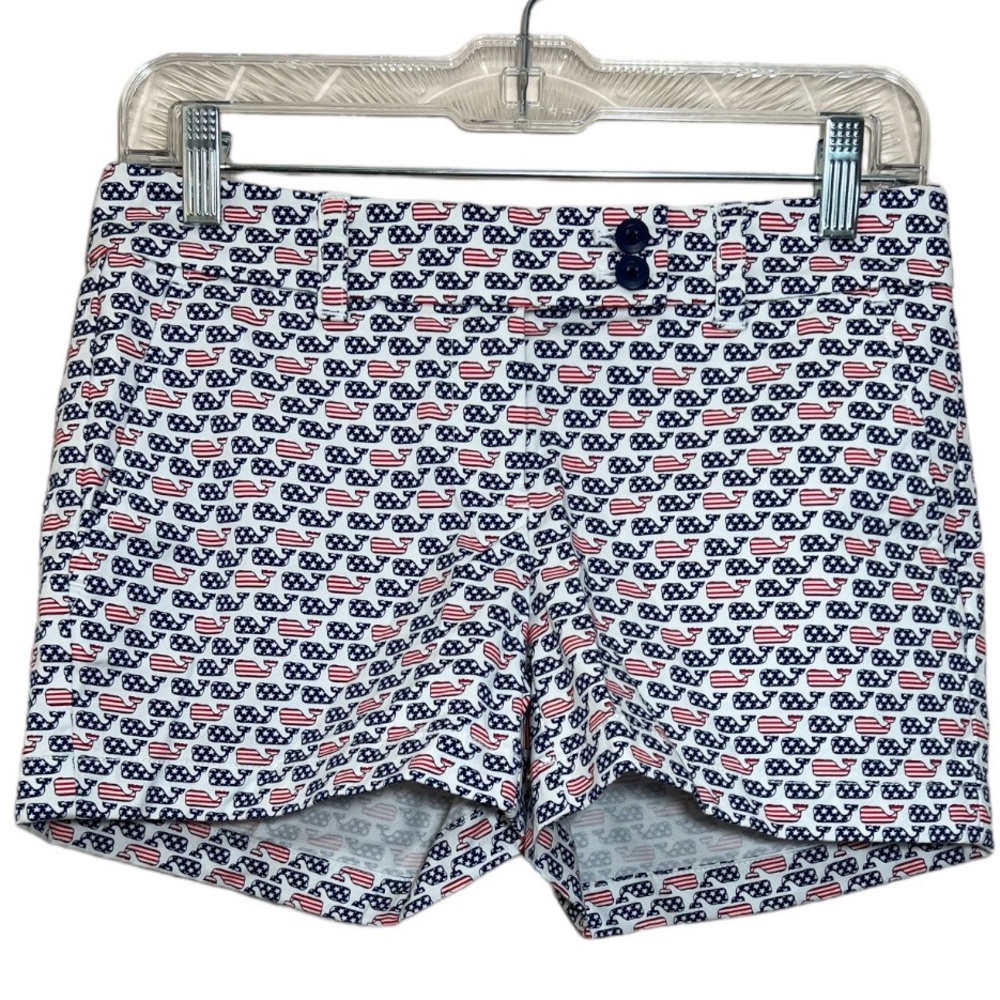 NWT Vineyard Vines red white blue flag whale print shorts size 0